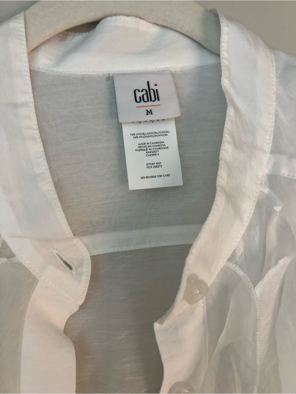 CAbi White Sheer Ruffle-Front Blouse - Picture 2 of 2